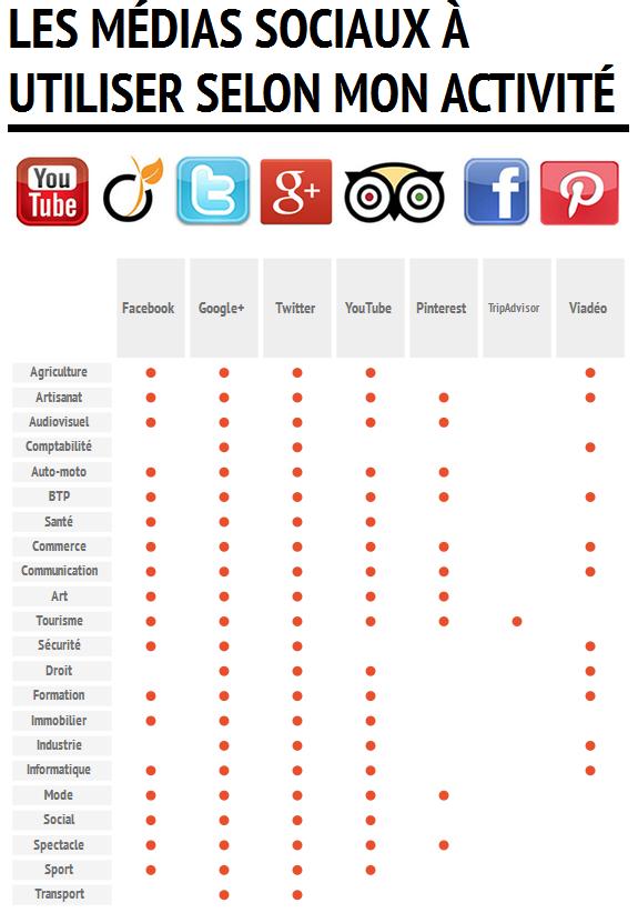 Infographie réseaux sociaux selon domaine d'activité