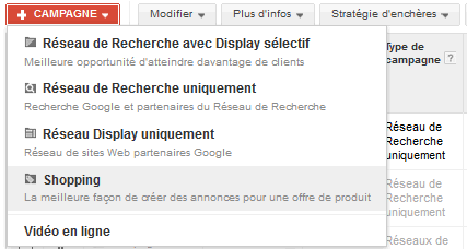 Google Shopping creation campagne