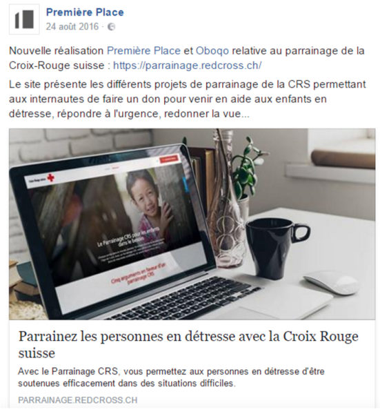 Post Facebook Première Place : site Croix-Rouge